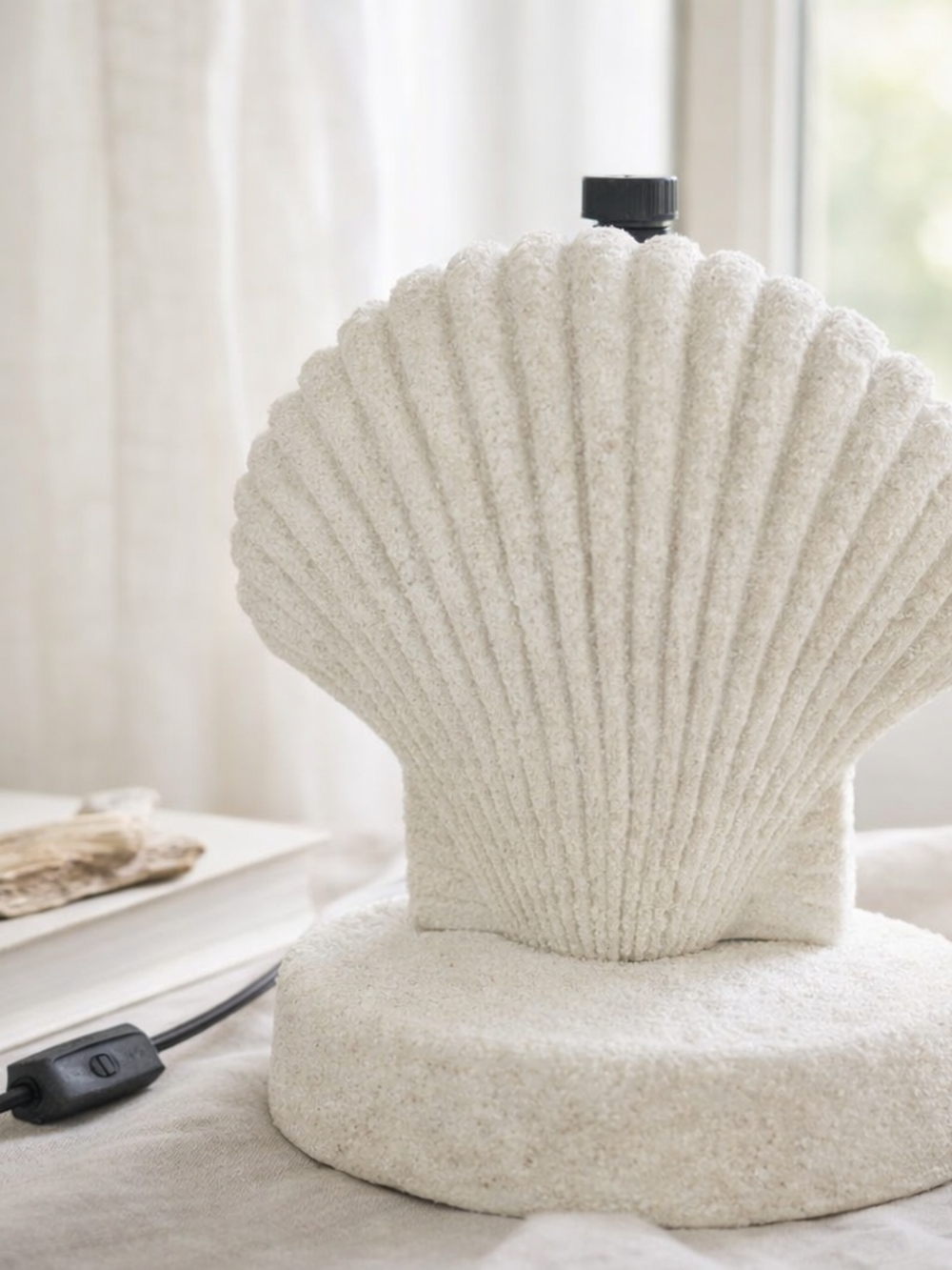 White Seashell Table Lamp Coastal Beach Nautical Textured Decor *No Shade*